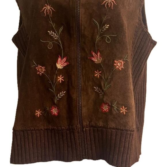 Designer Studio Original Brown Embroidered Vest with Floral Design, Medium - Picture 3 of 5
